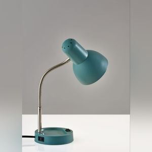LED Gooseneck Desk Lamp with Catch-All Base & AC Outlet - Teal
